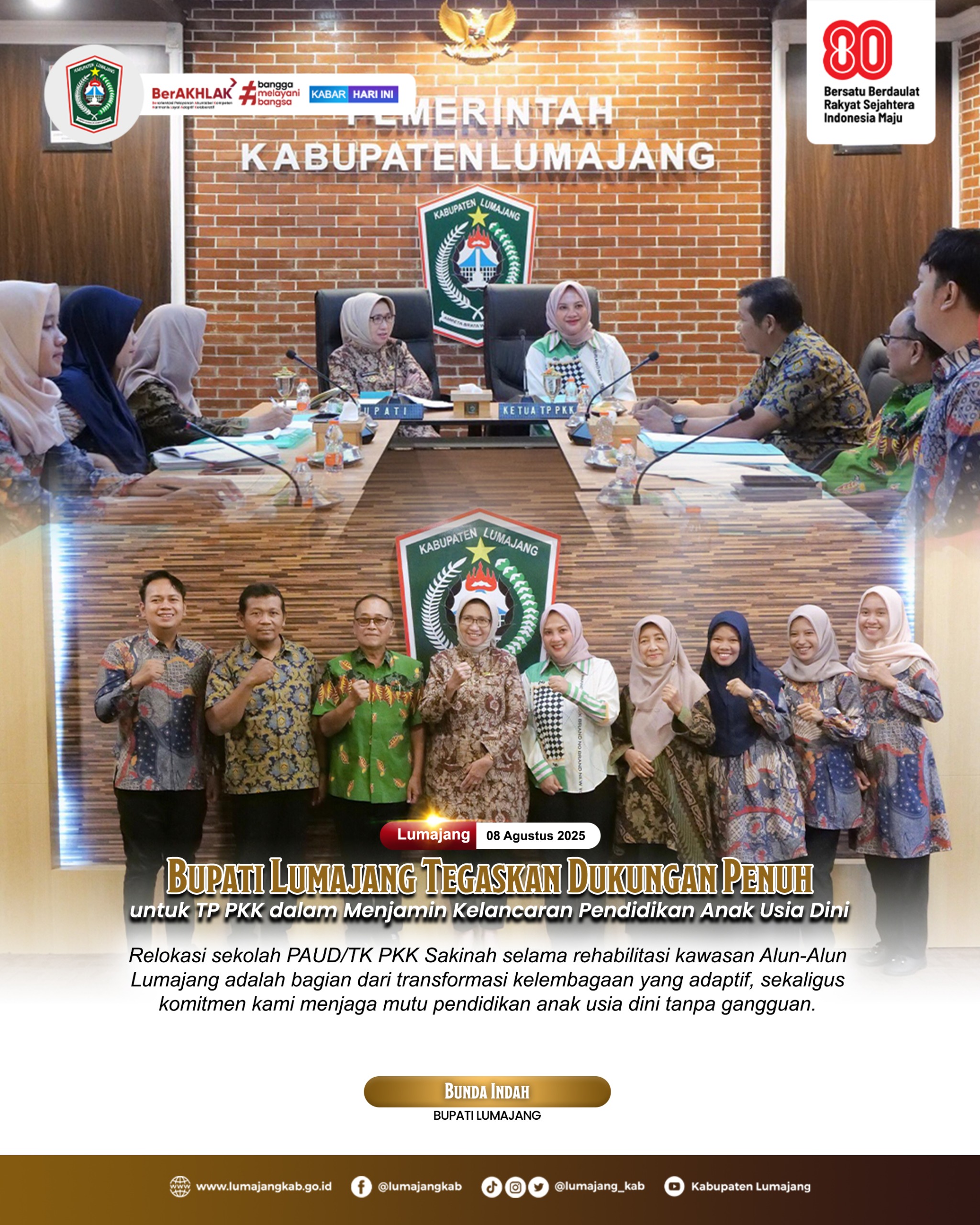 Bunda Indah tegaskan dukungan penuh untuk TP PKK dalam menjaga kelancaran pendidikan anak usia dini di Lumajang