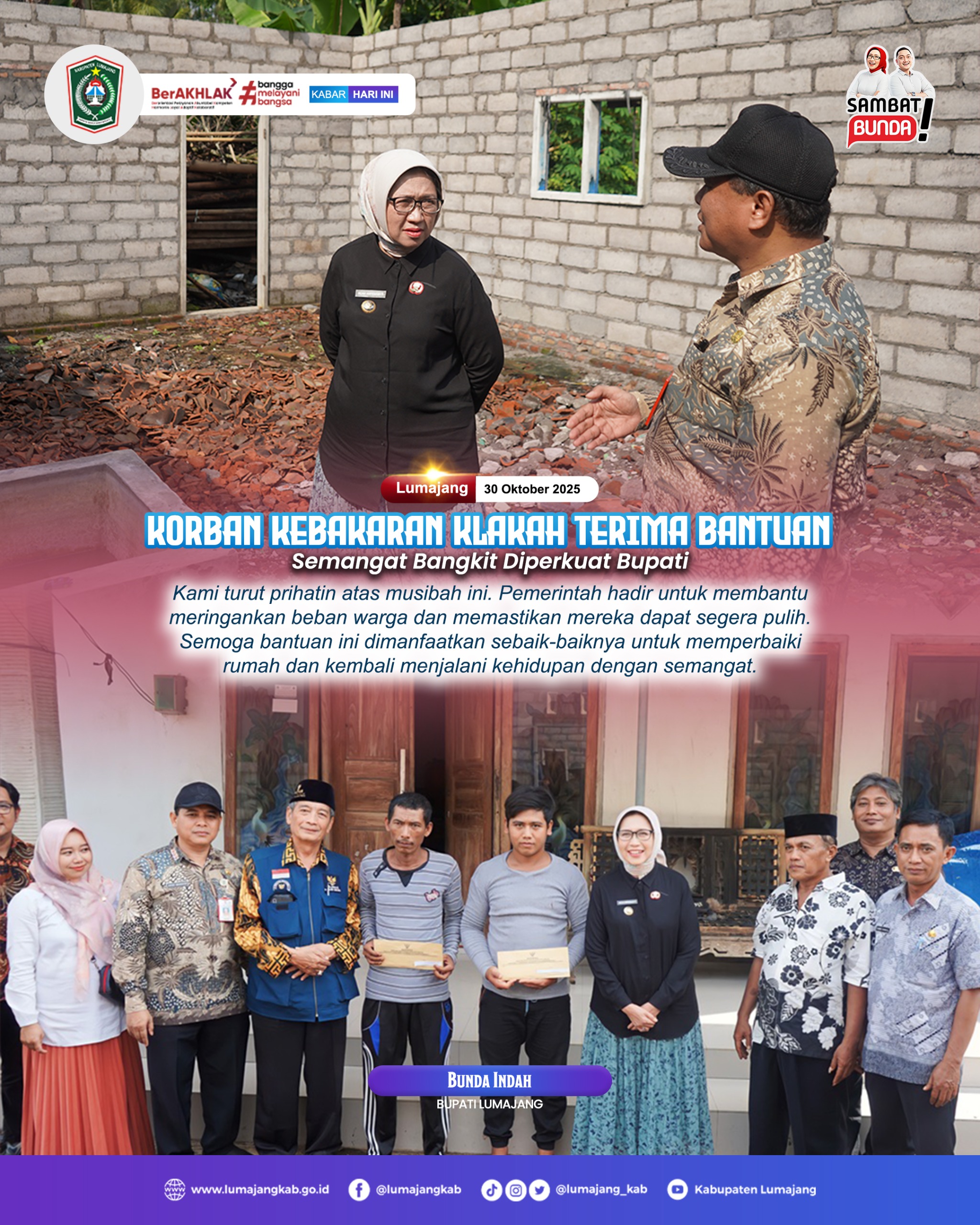 Korban Kebakaran di Klakah Terima Bantuan, Bunda Indah Hadir Kuatkan Semangat Warga ????